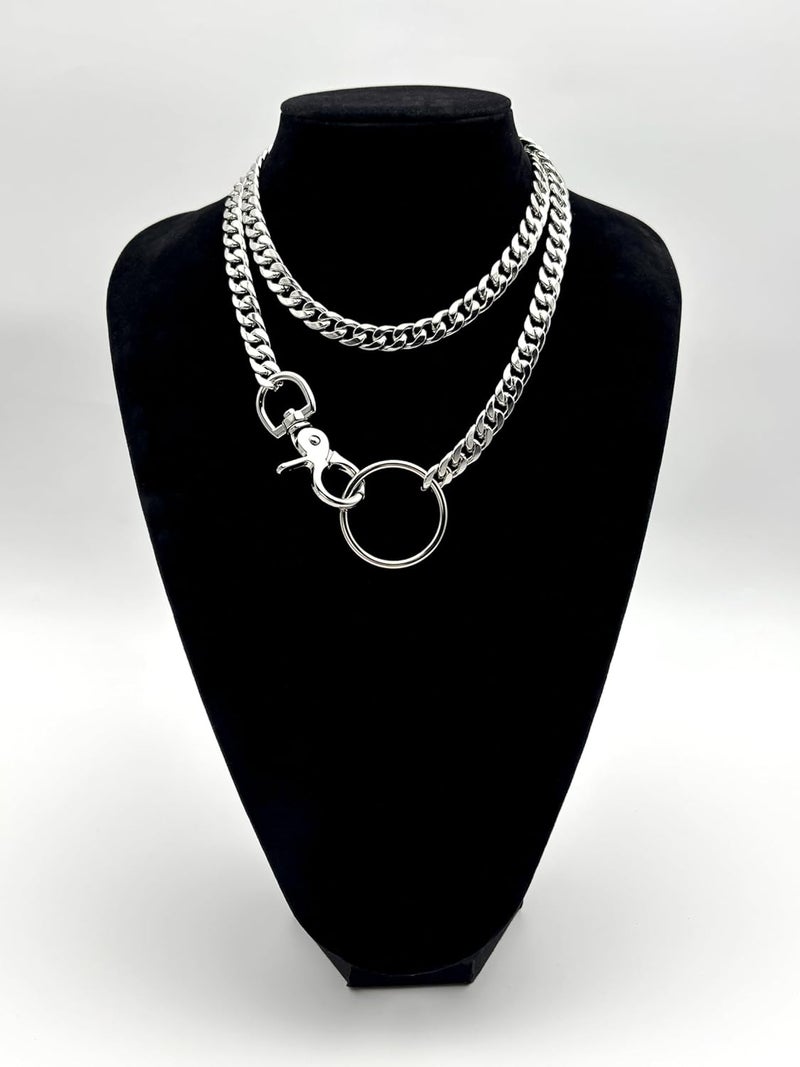 paloli Women's Slip Chain Rainbow Heart O-Ring Chunky Chain Necklace, Rays Cuban Long Layered Jewelry, Adjustable Lariat Y-Necklace Heart Loop Choker - Image 2